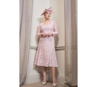 Coast Women's Lisa Tan Lace Full Skirted Dress With Georgette Godets in Blush | Size: 10 Coast Blush 10