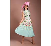 Coast Women's Lisa Tan Lace Trim Placement Print Midi Dress in Sage | Size: 10