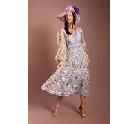 Coast Women's Lisa Tan Long Sleeve Embroidered Mesh Midi Dress in Purple | Size: 10