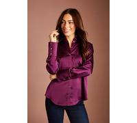 Coast Women's Lisa Tan Long Sleeve Satin Shirt in Fig | Size: 16