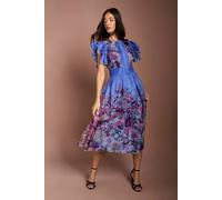 Coast Lisa Tan Organza Ruffle Printed Midi Dress, 16, Blue