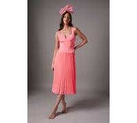 Coast Women's Lisa Tan Peplum Cross Detail Pleated Midi Dress in Coral | Size: 10 Coast Coral 10