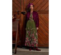 Coast Women's Lisa Tan Pleated Piped Bodice Printed Midi Dress in Green | Size: 8 Coast Green 8