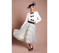 Coast Women's Lisa Tan Pleated Polka Dot Mesh Midi Skirt in Mono | Size: 14 Coast Mono 14