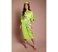 Coast Women's Lisa Tan Printed Kimono Crepe Midi Dress in Lime | Size: 8