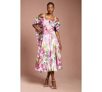 Coast Lisa Tan Printed Organza Bardot Midi Dress, 10, Pink