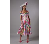 Coast Women's Lisa Tan Printed Organza Bardot Midi Dress | Size: 8 Coast Multicolor 8