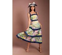 Coast Women's Lisa Tan Printed Tiered Organza Midi Dress in Blue | Size: 16