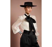 Coast Women's Lisa Tan Pussybow Long Sleeve Organza Shirt in Mono | Size: 10 Coast Mono 10