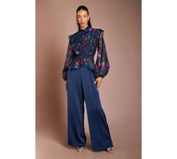 Coast Women's Lisa Tan Satin Trim High Waist Trouser in Navy | Size: 8
