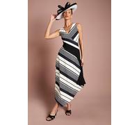 Coast Women's Lisa Tan Stripe Asymmetric Hem Wrap Dress in Mono | Size: 10 Coast Mono 10