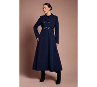 Coast Women's Lisa Tan Tailored Crepe Belted Coat in Navy | Size: 8