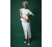 Lisa Tan Textured Sequin Lace Button Through Midi Skirt Coast Ivory 12