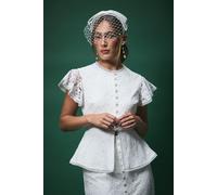 Coast Women's Lisa Tan Textured Sequin Lace with Peplum Hem & Flutter Sleeve Bridal Top in Ivory | Size: 10 Coast Ivory 10