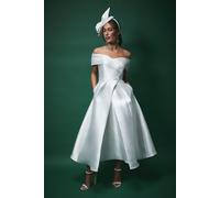 Coast Women's Lisa Tan Twill Bardot Waisted Midi Wedding Dress in Ivory | Size: 12 Coast Ivory 12