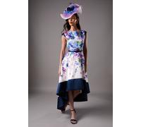 Lisa Tan Twill Hi-Lo Floral Printed Midi Dress Coast Multi 12