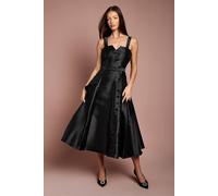 Coast Women's Lisa Tan Twill Volume Belted Midi Dress in Black | Size: 16 Coast Black 16