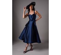 Lisa Tan Twill Volume Belted Midi Dress Coast Navy 16