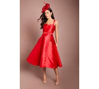 Coast Women's Lisa Tan Twill Volume Belted Midi Dress in Red | Size: 10 Coast Red 10