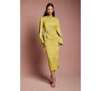Coast Women's Long Flare Sleeve Pleated Jacquard Midi Dress in Olive | Size: 10 Coast Olive 10