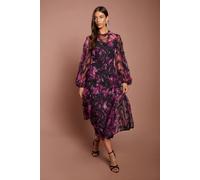 Coast Women's Long Sleeve Applique Floral Midi Dress in Burgundy | Size: 12
