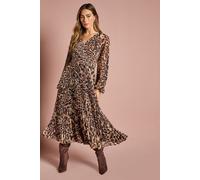 Coast Women's Long Sleeve Chiffon Pleated Wrap Midi Dress in Animal | Size: 12 Coast Animal 12