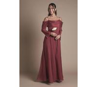Coast Women's Long Sleeve Cold Shoulder Ruffle Detail Maxi Bridesmaid Dress in Antique Rose | Size: 8 Coast Antique Rose 8