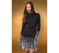 Coast Women's Long Sleeve Crepe Mini Dress With Pearl Fringe Embellishment in Black | Size: 10 Coast Black 10