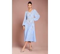Coast Women's Long Sleeve Embellished Georgette Midi Dress in Dusty Blue | Size: 10 Coast Dusty Blue 10