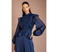 Coast Women's Long Sleeve Frill Organza Blouse in Navy | Size: 14