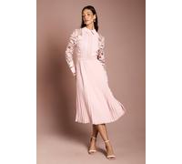 Coast Women's Long Sleeve Lace & Pleated Midi Shirt Dress in Blush | Size: 12
