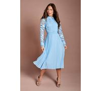 Coast Women's Long Sleeve Lace & Pleated Midi Shirt Dress in Light Blue | Size: 10