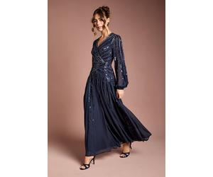 Coast Women's Long Sleeve Linear Embellished Maxi Dress in Navy | Size: 10 Coast Navy 10