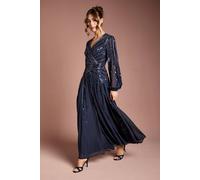 Coast Women's Long Sleeve Linear Embellished Maxi Dress in Navy | Size: 8
