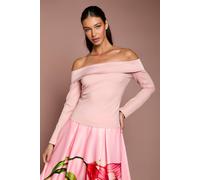 Coast Women's Long Sleeve Satin Trim Bardot Top in Blush | Size: 14