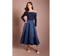 Coast Women's Long Sleeve Satin Trim Bardot Top in Navy | Size: 18