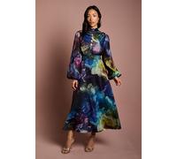 Coast Women's Long Sleeve Scallop Cut Out Detail Organza Midi Dress in Navy | Size: 16