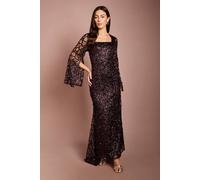 Coast Women's Long Sleeve Sequin Lace Maxi Dress in Chocolate | Size: 14
