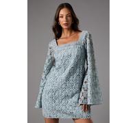 Coast Women's Long Sleeve Square Neck Embroidered Mini Dress in Blue | Size: 12 Coast Blue 12