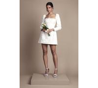 Coast Women's Long Sleeve Square Neck Jaquard Mini Wedding Dress with Bow Detail in White | Size: 18 Coast White 18