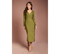 Coast Women's Long Sleeve Twist Front Bandage Midi Dress in Olive | Size: 12