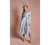 Coast Women's Long Sleeve Waterfall Satin Midi Dress in Light Blue | Size: 14 Coast Light Blue 14