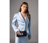 Coast Mandolin Satin Pearl Brooch Clutch Bag, One Size, navy