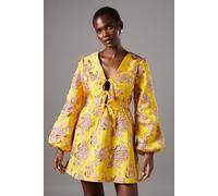 Coast Women's Metallic Jacquard Long Sleeve Mini Dress in Yellow | Size: 10 Coast Yellow 10