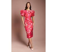 Coast Women's Metallic Jacquard Puff Sleeve Pencil Dress in Red | Size: 16 Coast Red 16