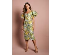 Coast Women's Metallic Jacquard Volume Sleeve Midi Dress in Blue | Size: 12 Coast Blue 12