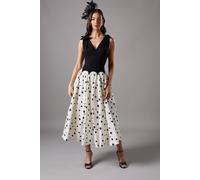 Coast Women's Mono Spot Races Drop Waist Bow Shoulder Midi Dress | Size: 8 Coast Mono 8