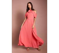 Coast Women's Muse Corsage Halterneck Pleated Maxi Dress in Coral | Size: 14