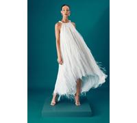 Coast Women's Muse Feather Pearl Trim Volume Maxi Dress in Ivory | Size: 12