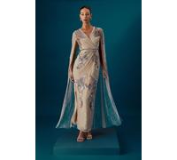 Coast Women's Muse Heavily Embellished Maxi Dress With Cape Sleeves in Stone | Size: 10 Coast Stone 10